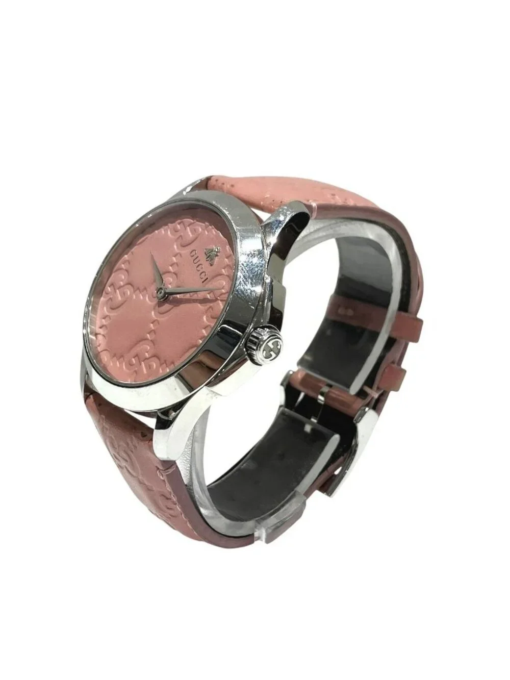 Gucci Timeless Bee Watch SS Leather Quartz Pink Dial 126.4